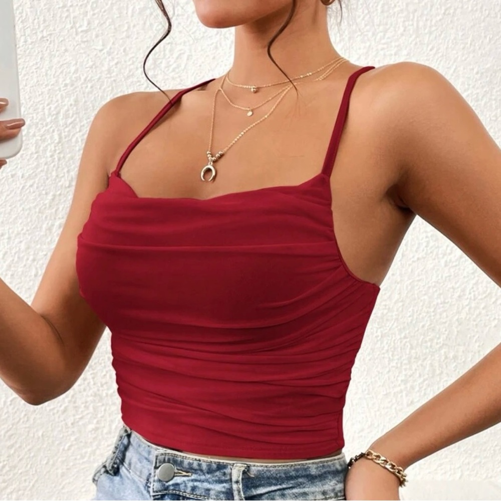 Elegant Red Ruched Women's Top